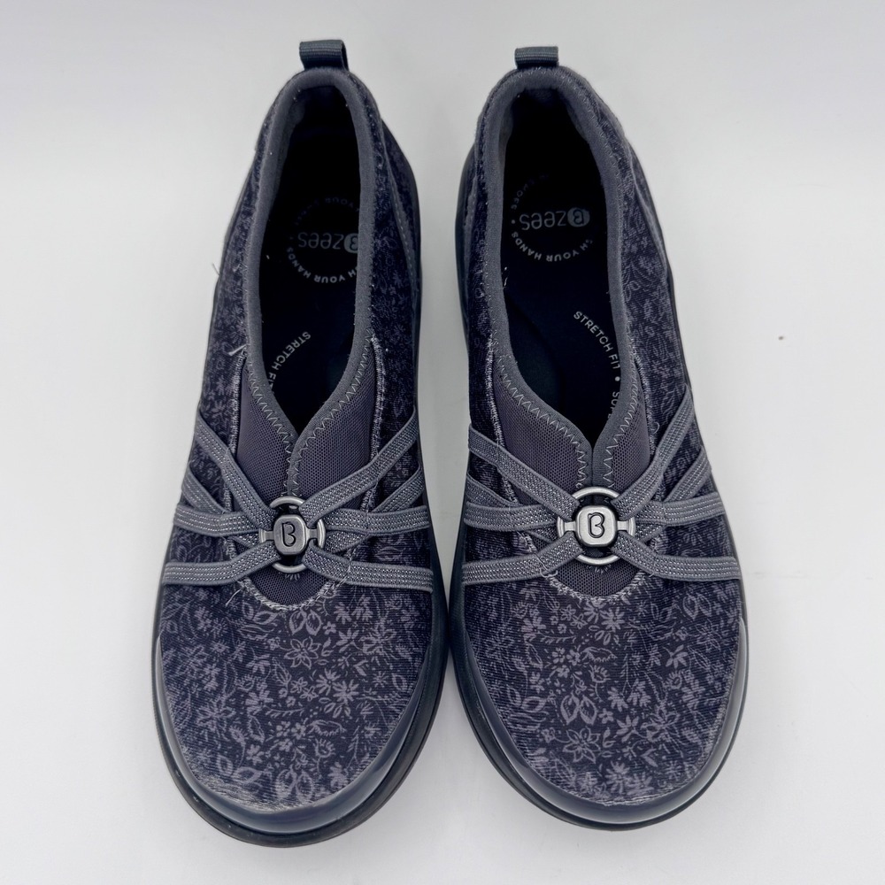 Bzees Rosie Womens 7.5 M Grey Floral Slip On Washable Comfort Walking Shoes